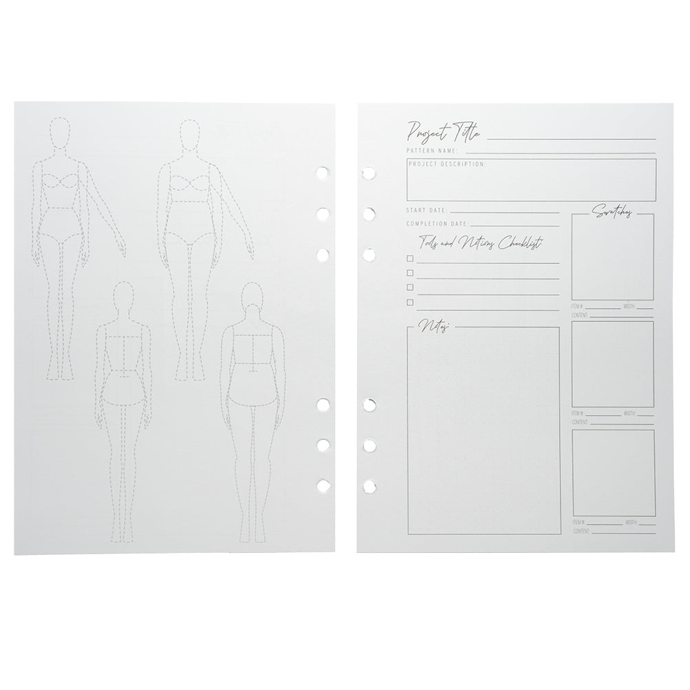 Mood Designer Sewing Planner Project Page Refills - 5.82" x 8.26", A5, 24 Pages - Full
