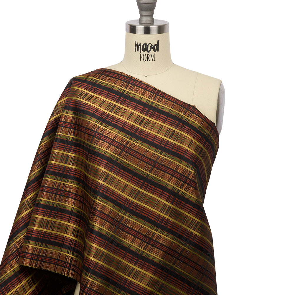 Olive, Burgundy and Black Plaid Polyester Jacquard Drape
