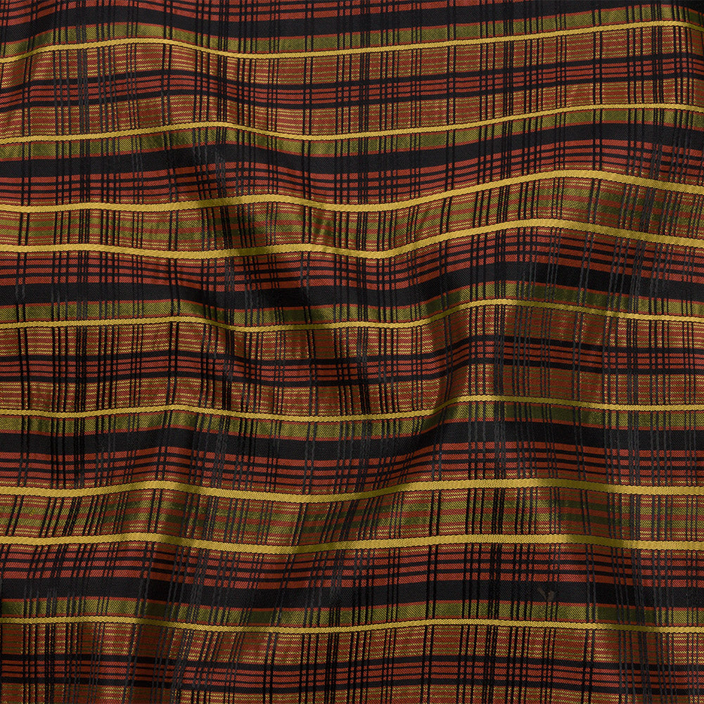 Olive, Burgundy and Black Plaid Polyester Jacquard