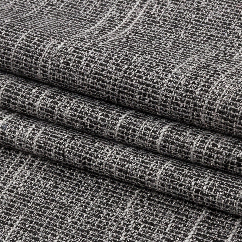 Black, White and Silver Metallic Polyester Tweed Folded