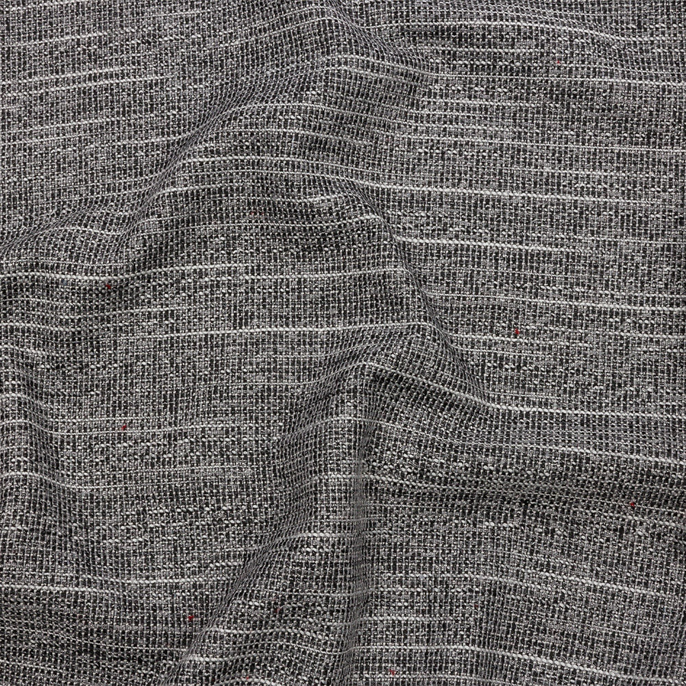 Black, White and Silver Metallic Polyester Tweed