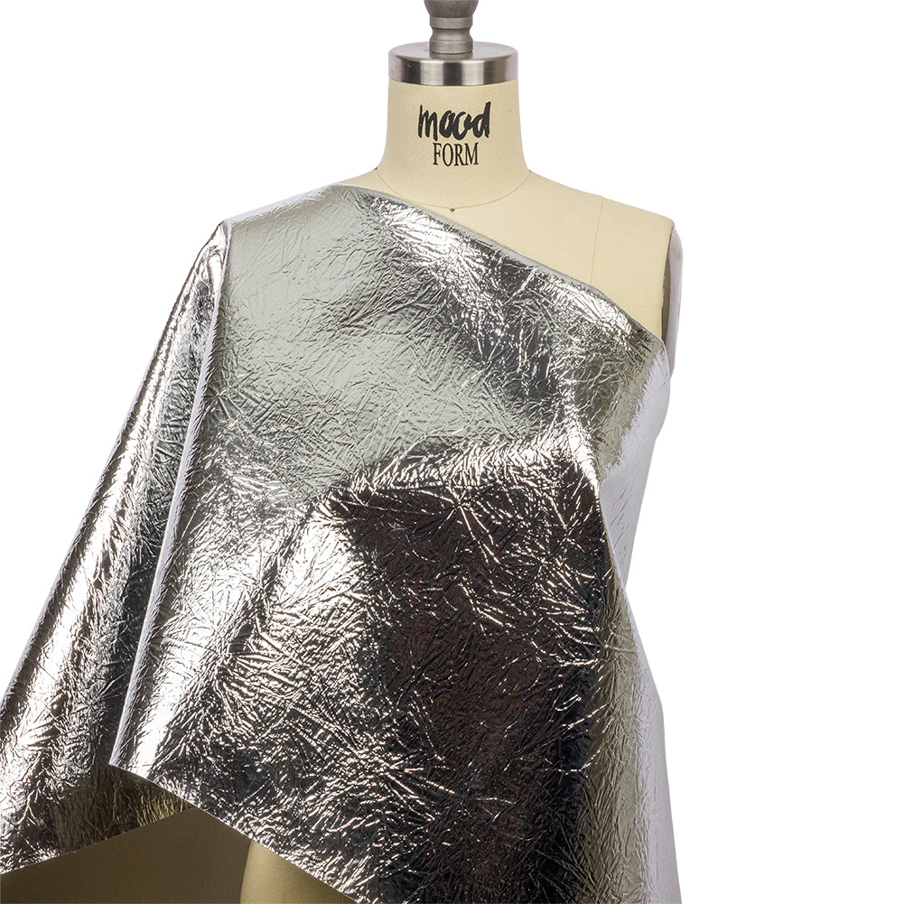 Crinkled Mirror Vinyl with Fabric Backing - Silver - Ingot Collection - Drape