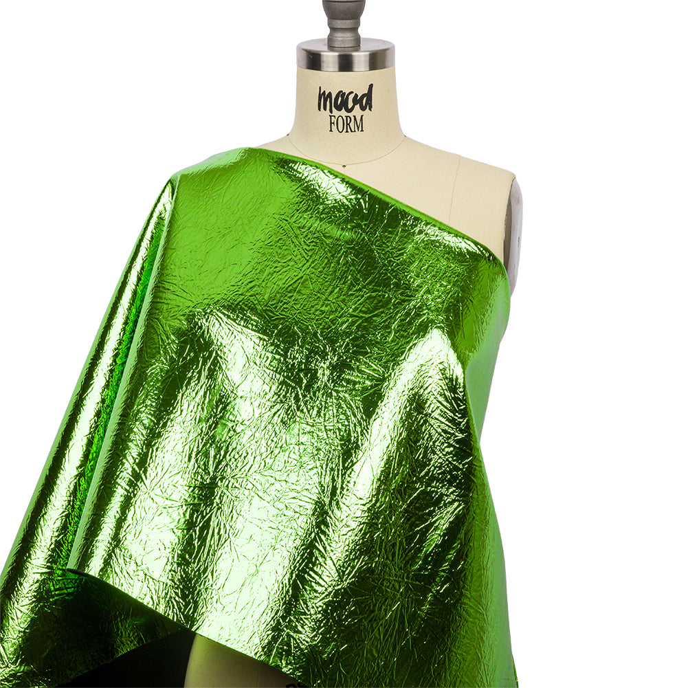Crinkled Mirror Vinyl with Fabric Backing - Green - Ingot Collection - Drape