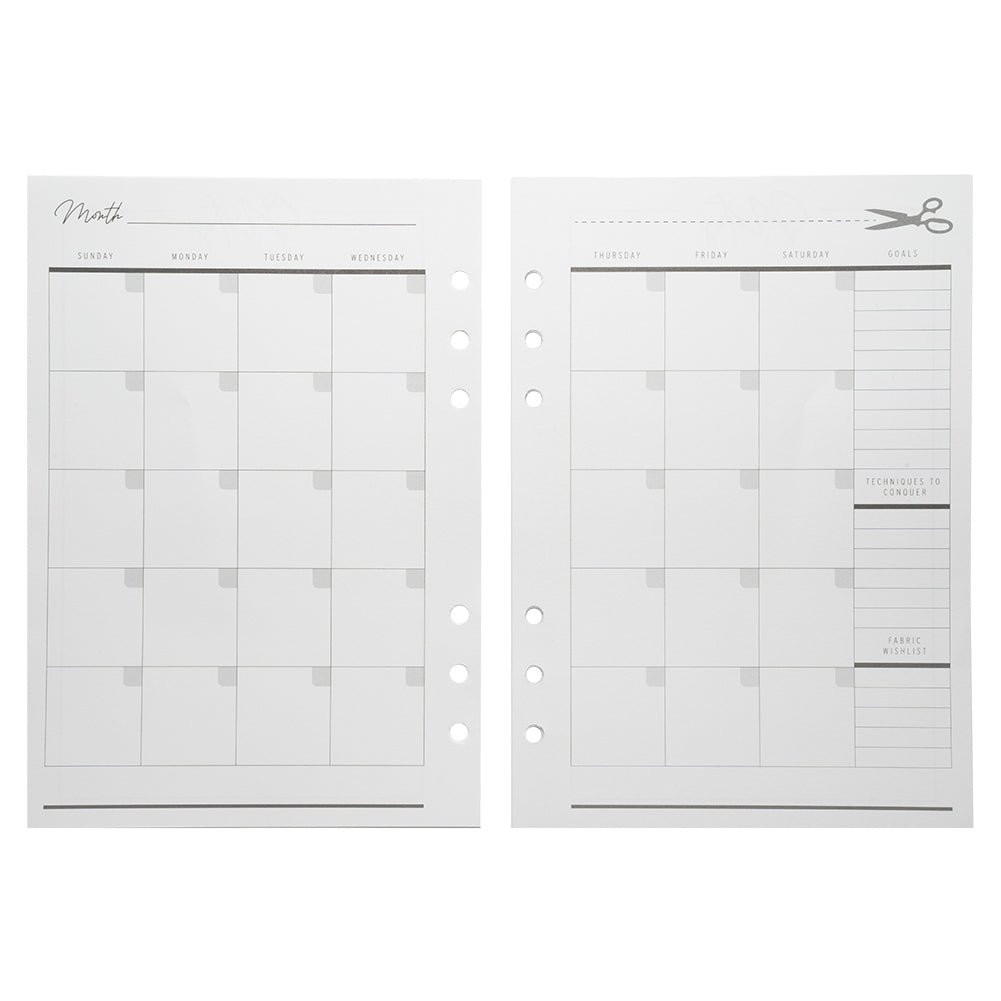 Mood Designer Sewing Planner Undated Monthly Calendar Refills - 5.82" x 8.26", A5, 12 Months - Full