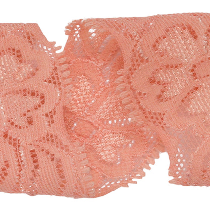 Famous NYC Designer Salmon Floral Stretch Re-Embroidered Lace Trim - 1.5" Detail