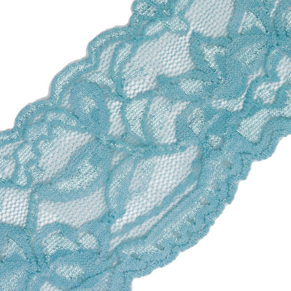 Famous NYC Designer Sky Two Tone Floral Vines Stretch Lace Trim with Scalloped Edges - 2" Detail