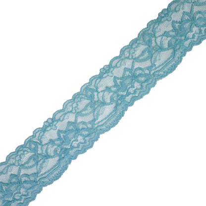 Famous NYC Designer Sky Two Tone Floral Vines Stretch Lace Trim with Scalloped Edges - 2"