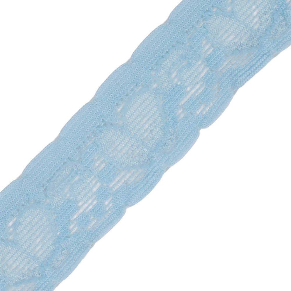 Famous NYC Designer Baby Blue Little Leaves Stretch Lace Trim with Scallops - 1" Detail