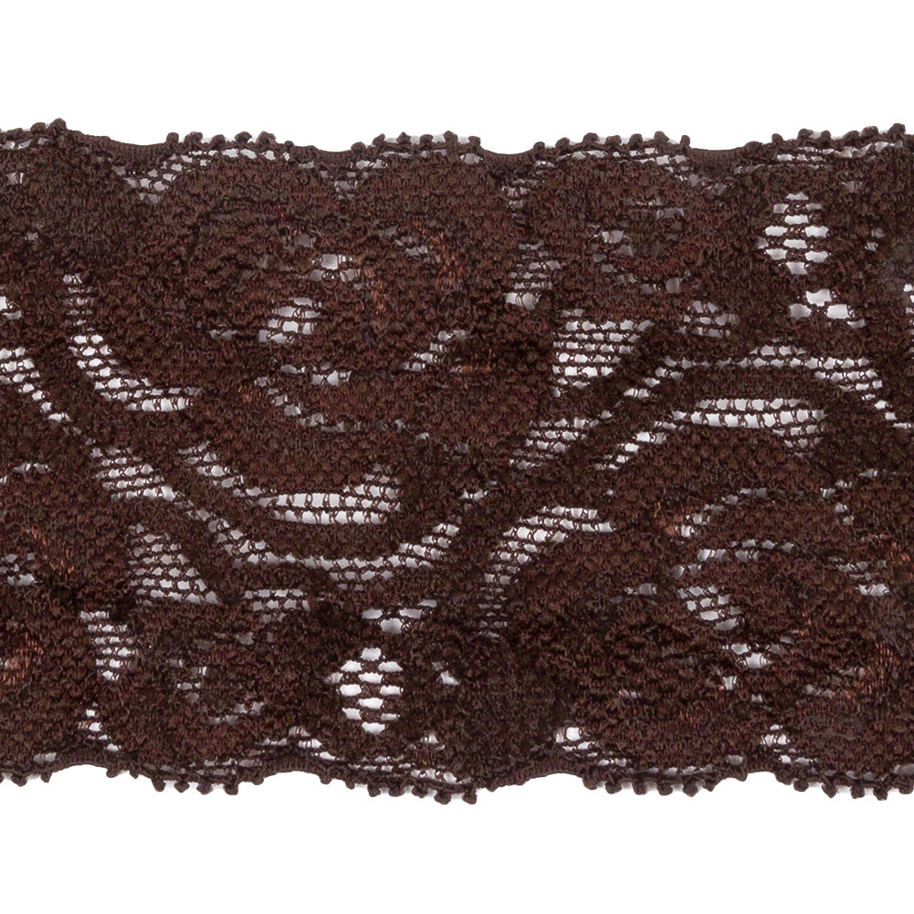 Famous NYC Designer Chocolate Brown Floral Stretch Lace Trim - 2" Detail