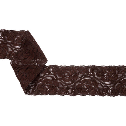 Famous NYC Designer Chocolate Brown Floral Stretch Lace Trim - 2"