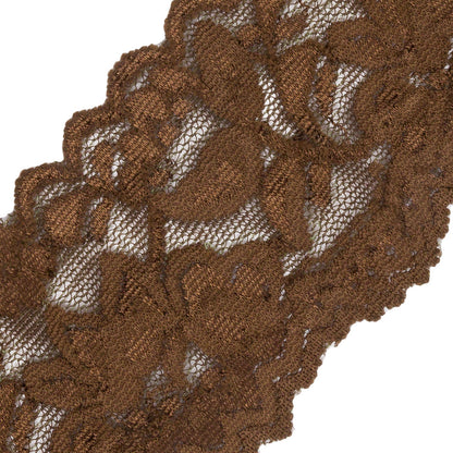 Famous NYC Designer Olive Brown Floral Stretch Lace Trim with Scalloped Edges - 2.375" Detail