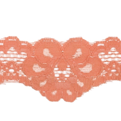 Famous NYC Designer Tangerine Floral Scallops Stretch Re-Embroidered Lace Trim - 1.625" Detail