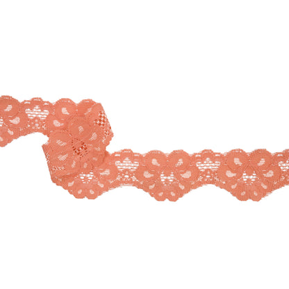 Famous NYC Designer Tangerine Floral Scallops Stretch Re-Embroidered Lace Trim - 1.625"