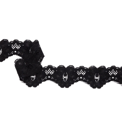 Famous NYC Designer Black Floral Scallops Stretch Re-Embroidered Lace Trim - 1.625"