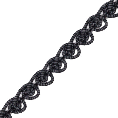 Famous NYC Designer Black and Gray Striped Swirls Gimp Braided Trim - 0.375" Detail