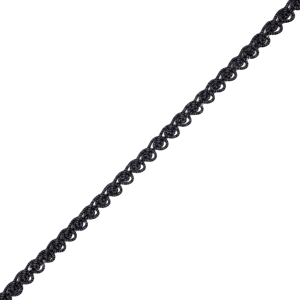 Famous NYC Designer Black and Gray Striped Swirls Gimp Braided Trim - 0.375"