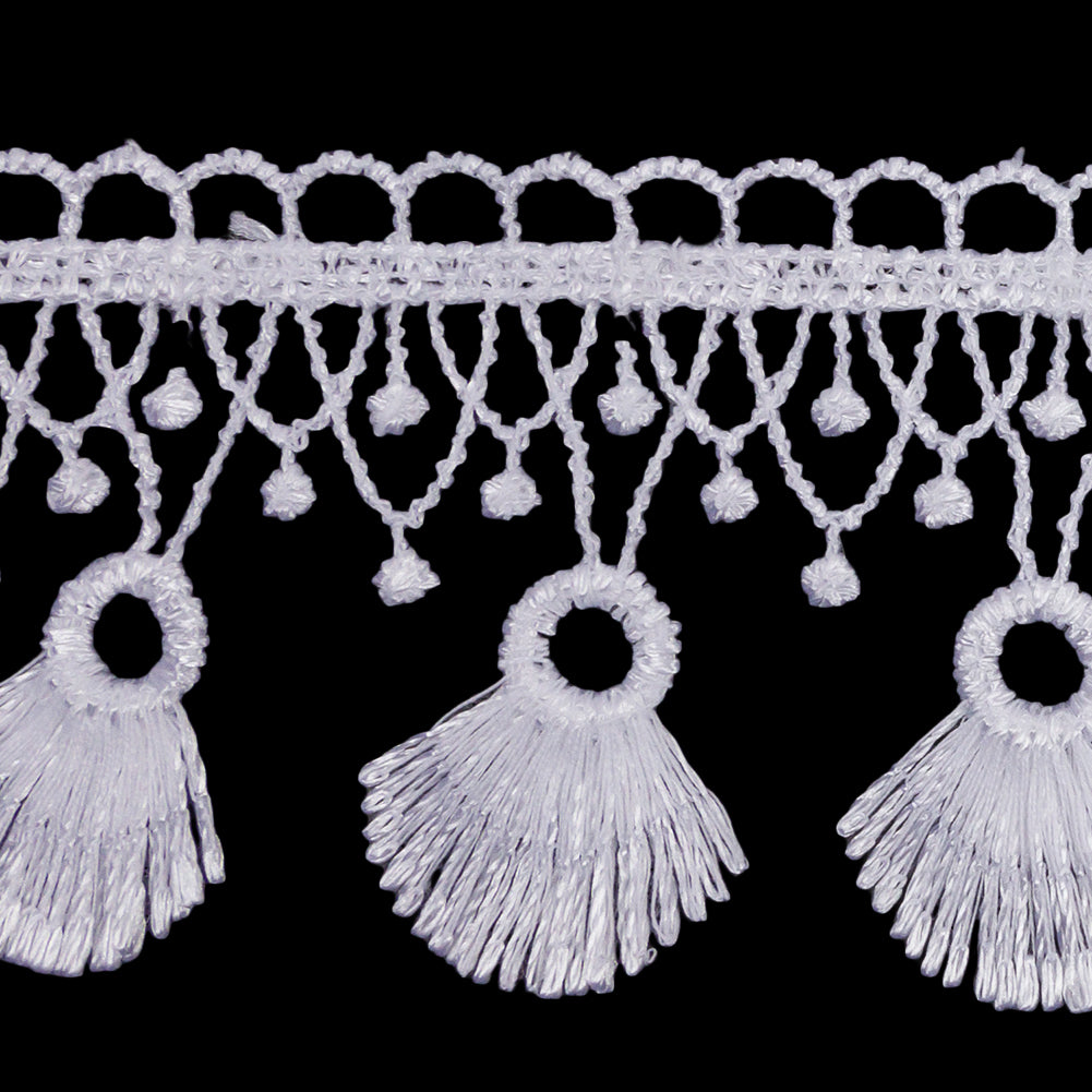 Famous NYC Designer Brilliant White Fan Fringe Venise Lace Trim - 2.125 Detail