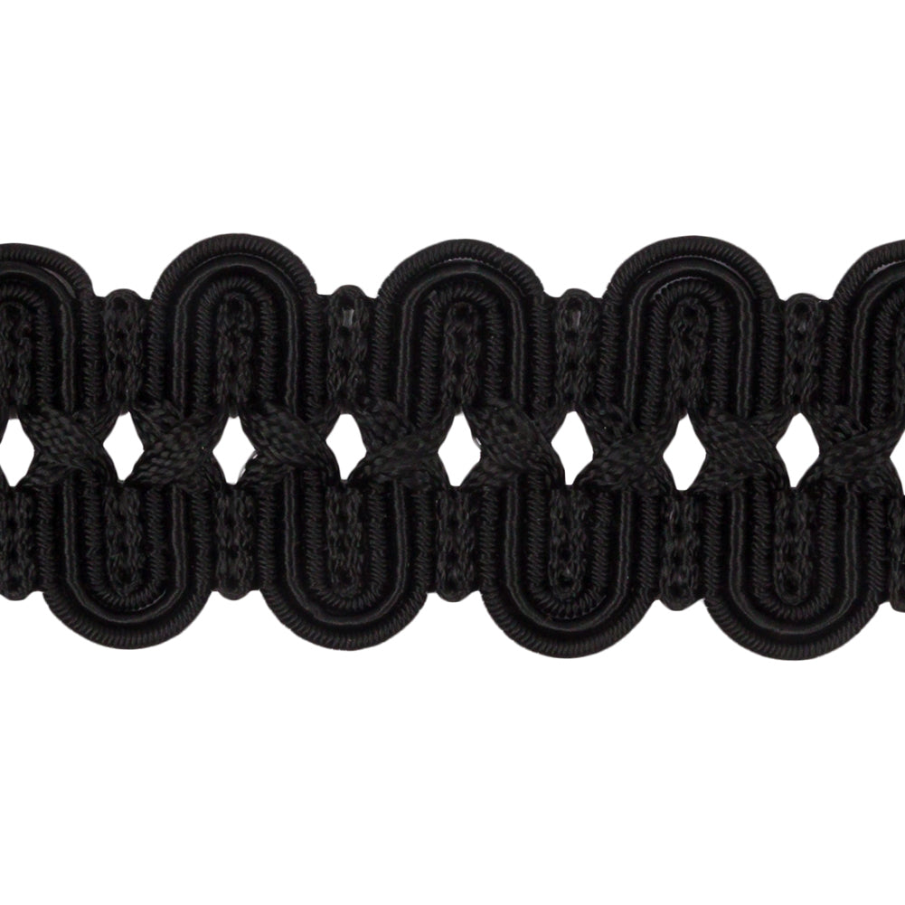 Famous NYC Designer Black Arches and Crosses Gimp Braided Trim - 1.375" Detail