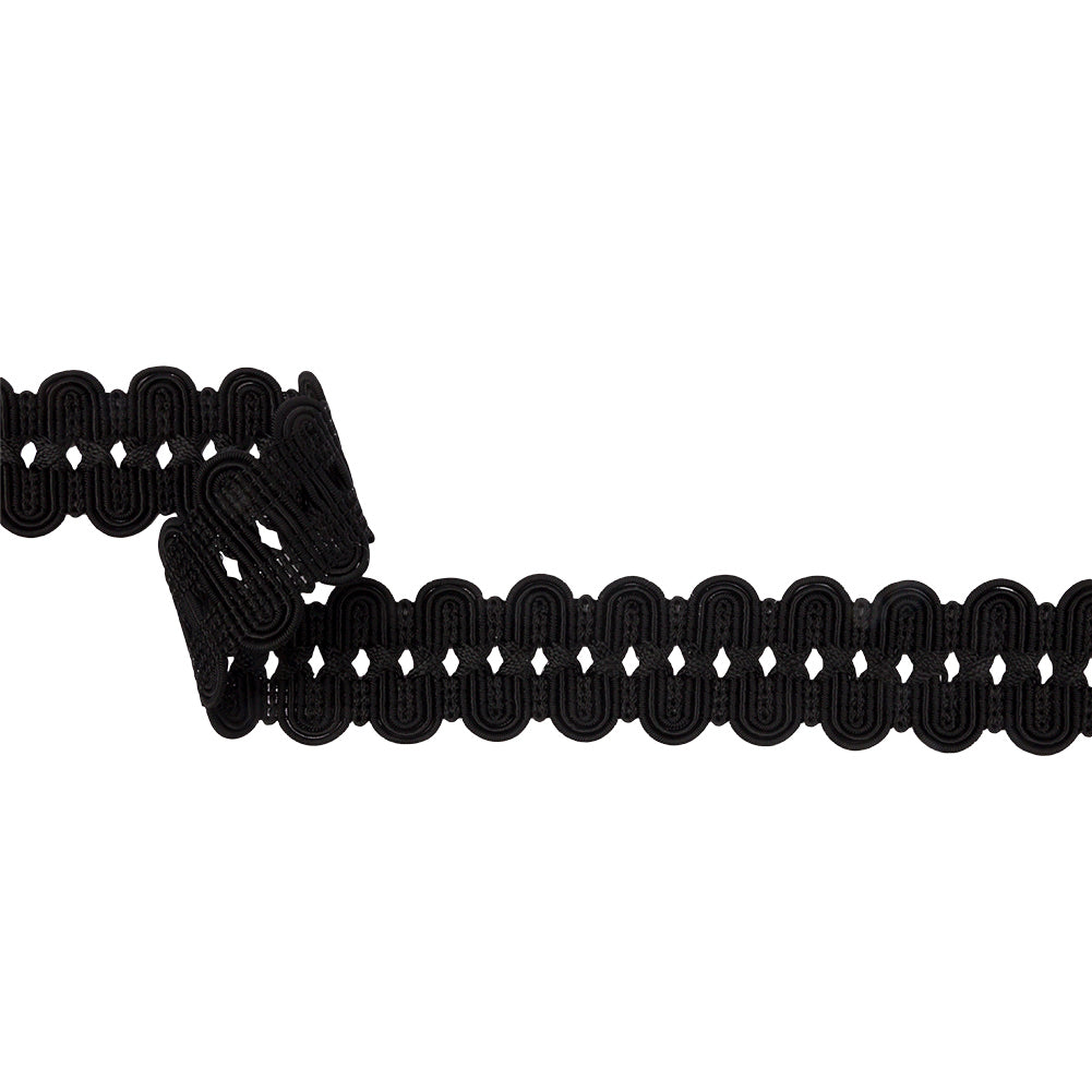 Famous NYC Designer Black Arches and Crosses Gimp Braided Trim - 1.375"
