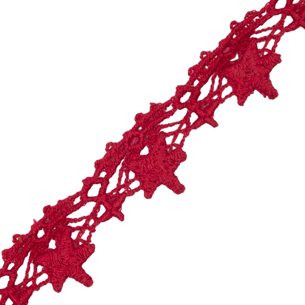 Famous NYC Designer Red Stars and Scallops Venise Lace Trim - 0.75" Detail