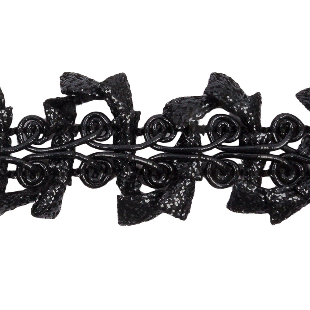 Famous NYC Designer Metallic Black Abstract Gimp Braided Trim - 1.5" Detail