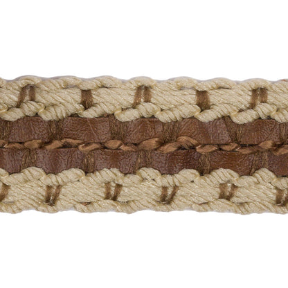 Famous NYC Designer Beige and Brown Faux Leather Stripe Basketwoven Trim - 1.25" Detail