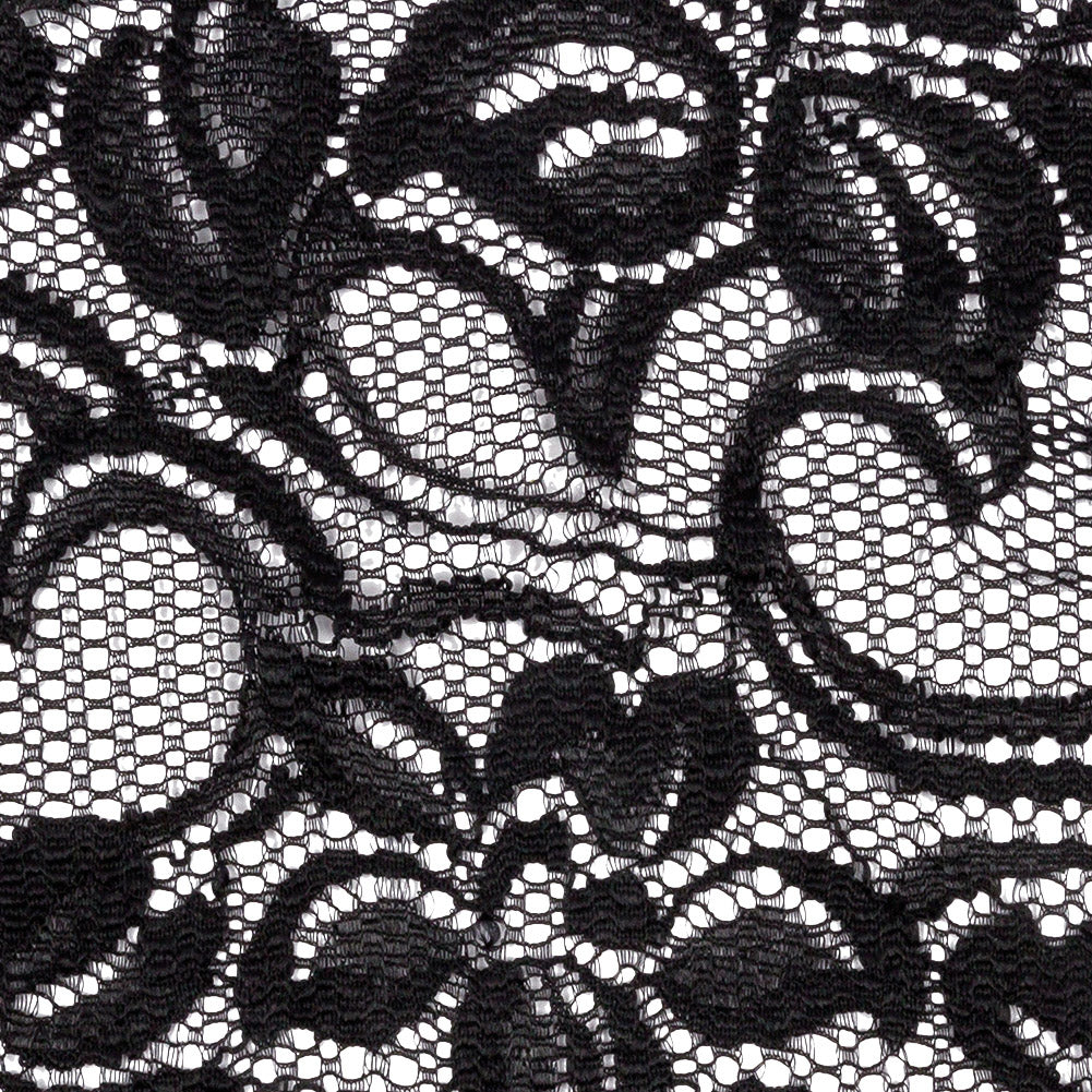 Black Floral Stretch Lace with Scalloped Edges - 6" Detail