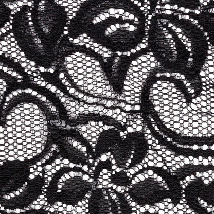 Black Floral Stretch Lace with Scalloped Edges - 6" Detail