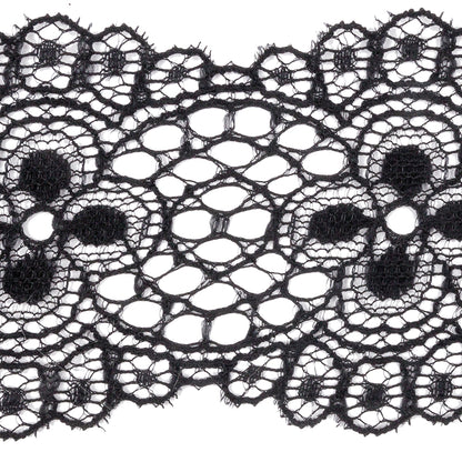Black Flowers and Medallions Scalloped Lace Trim - 2.5" Detail