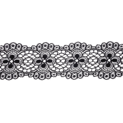 Black Flowers and Medallions Scalloped Lace Trim - 2.5"
