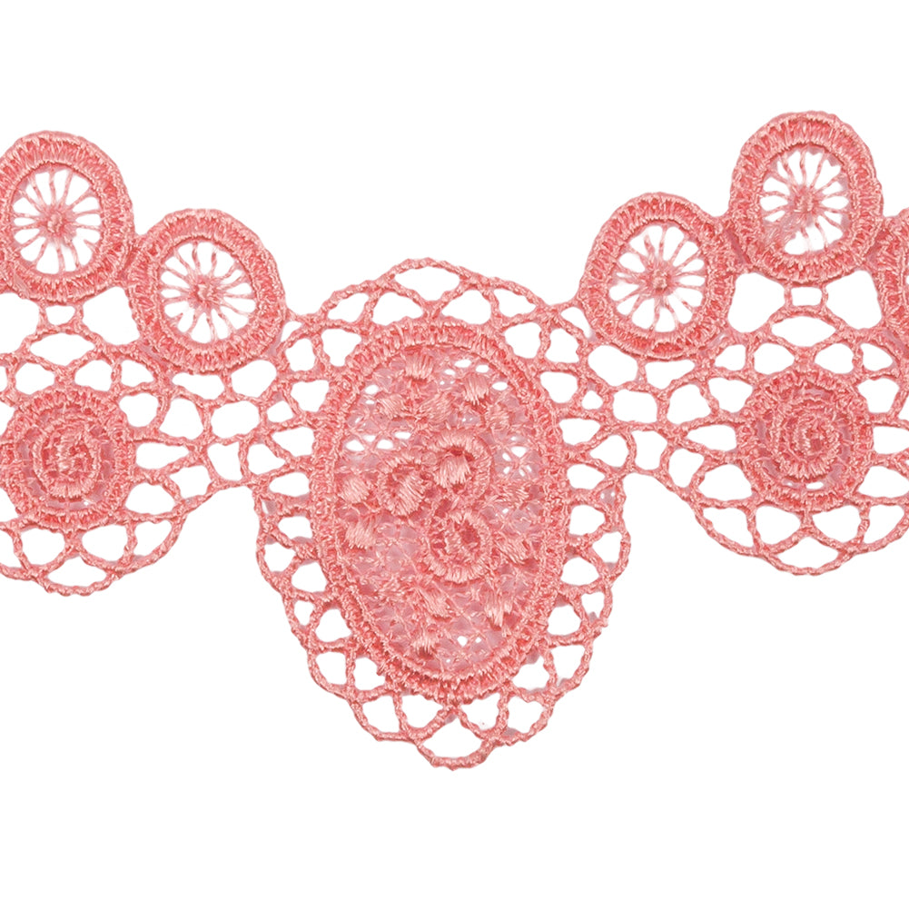 Salmon Pink Geometric Flowers and Medallions Venise Lace Trim - 2" Detail