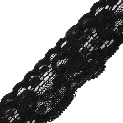 Black Floral Stretch Lace Trim - 1.25" Detail
