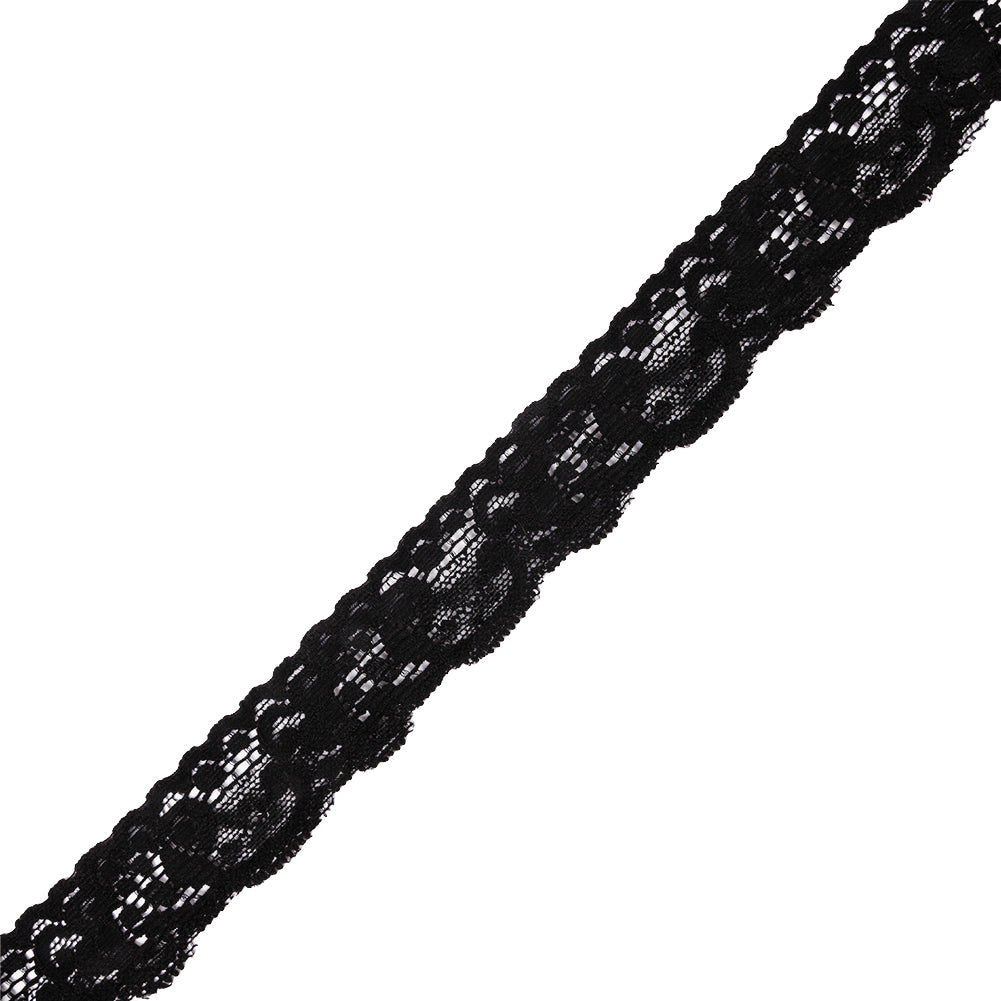 Black Floral Stretch Lace Trim - 1.25"