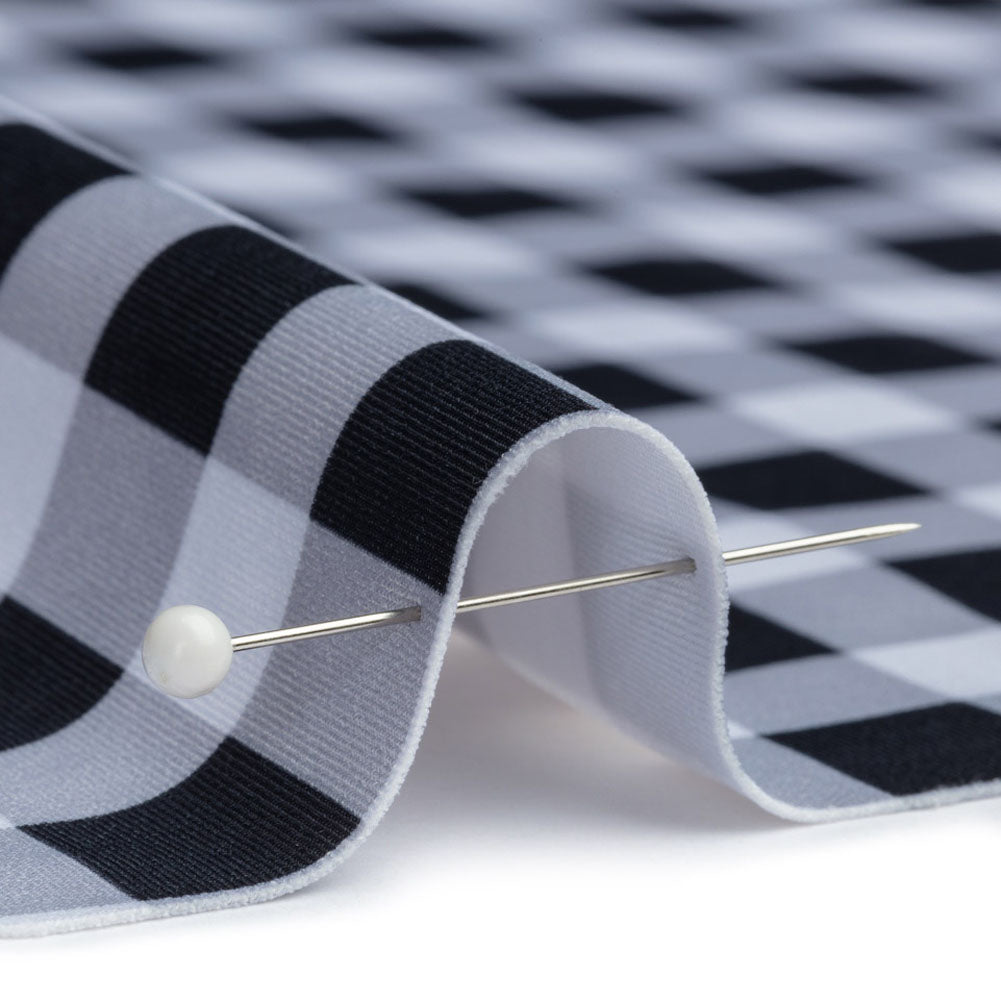 Compression Swimwear Tricot, UV Protective with Aloe Vera Microcapsules - Black and White Checkered - Caye Collection Detail