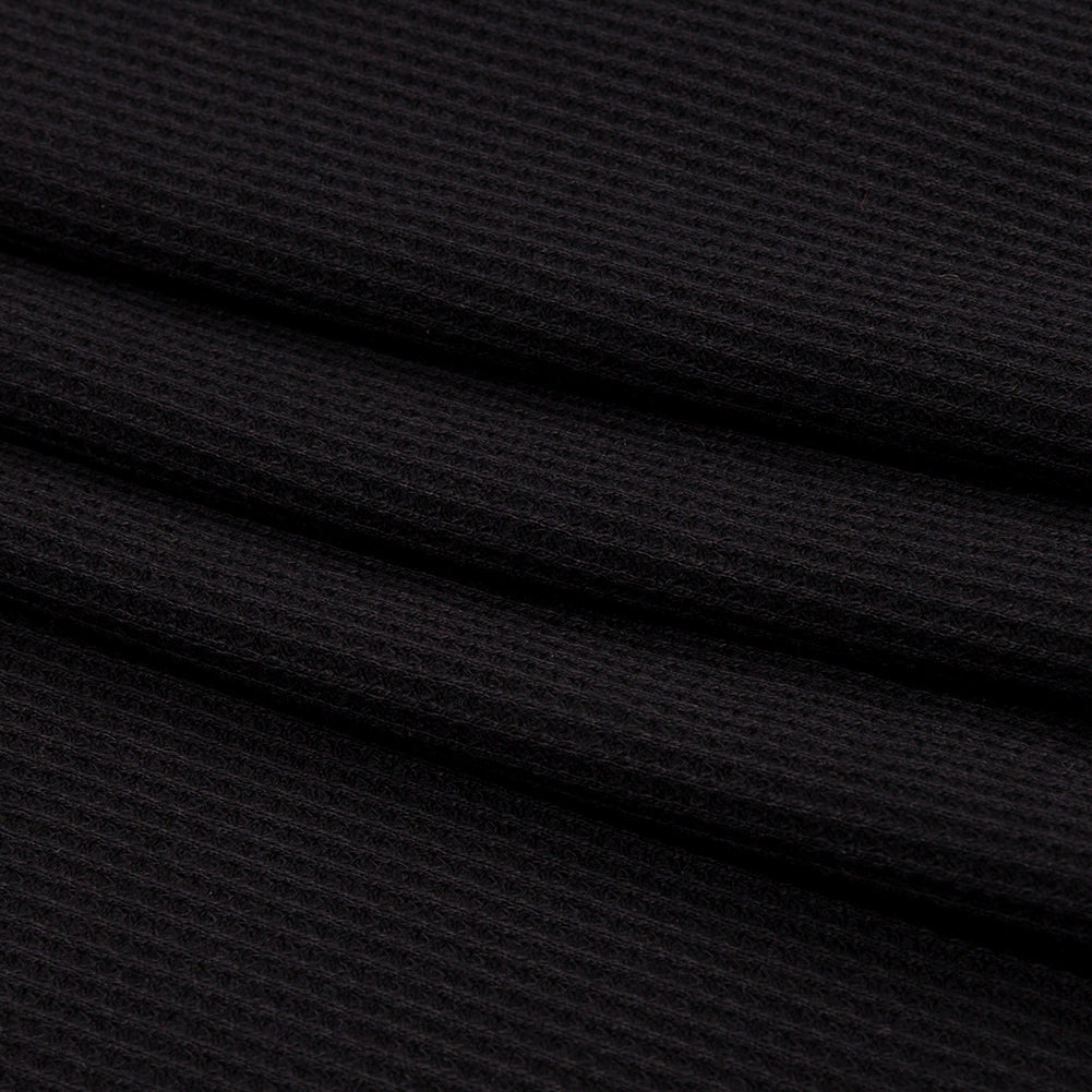Black Rayon and Polyester Waffle Knit Folded