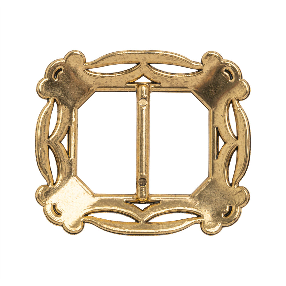 Famous NYC Designer Antique Gold Metallic Filigree Plastic Slider Buckle 2.5" x 2.125" - Detail - Image 3 of 4
