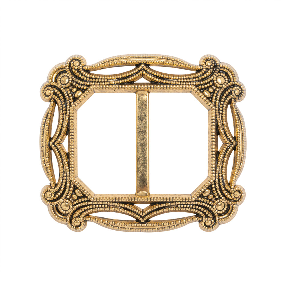 Famous NYC Designer Antique Gold Metallic Filigree Plastic Slider Buckle 2.5" x 2.125"