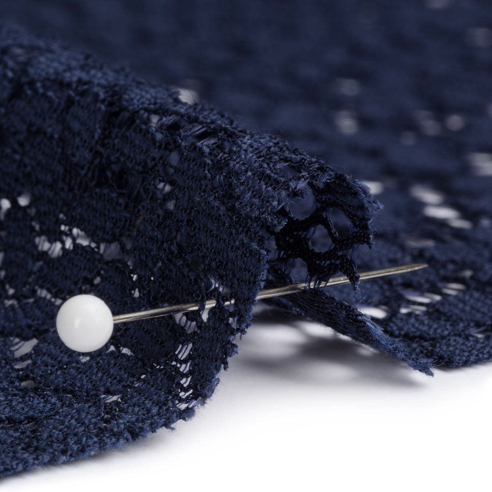 Trina Turk Navy Blue Floral Lace with Finished Scalloped Edges Detail