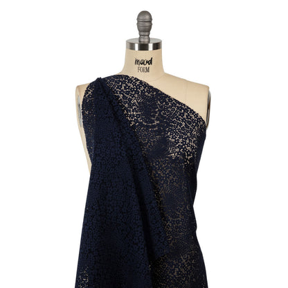 Trina Turk Navy Blue Floral Lace with Finished Scalloped Edges Drape
