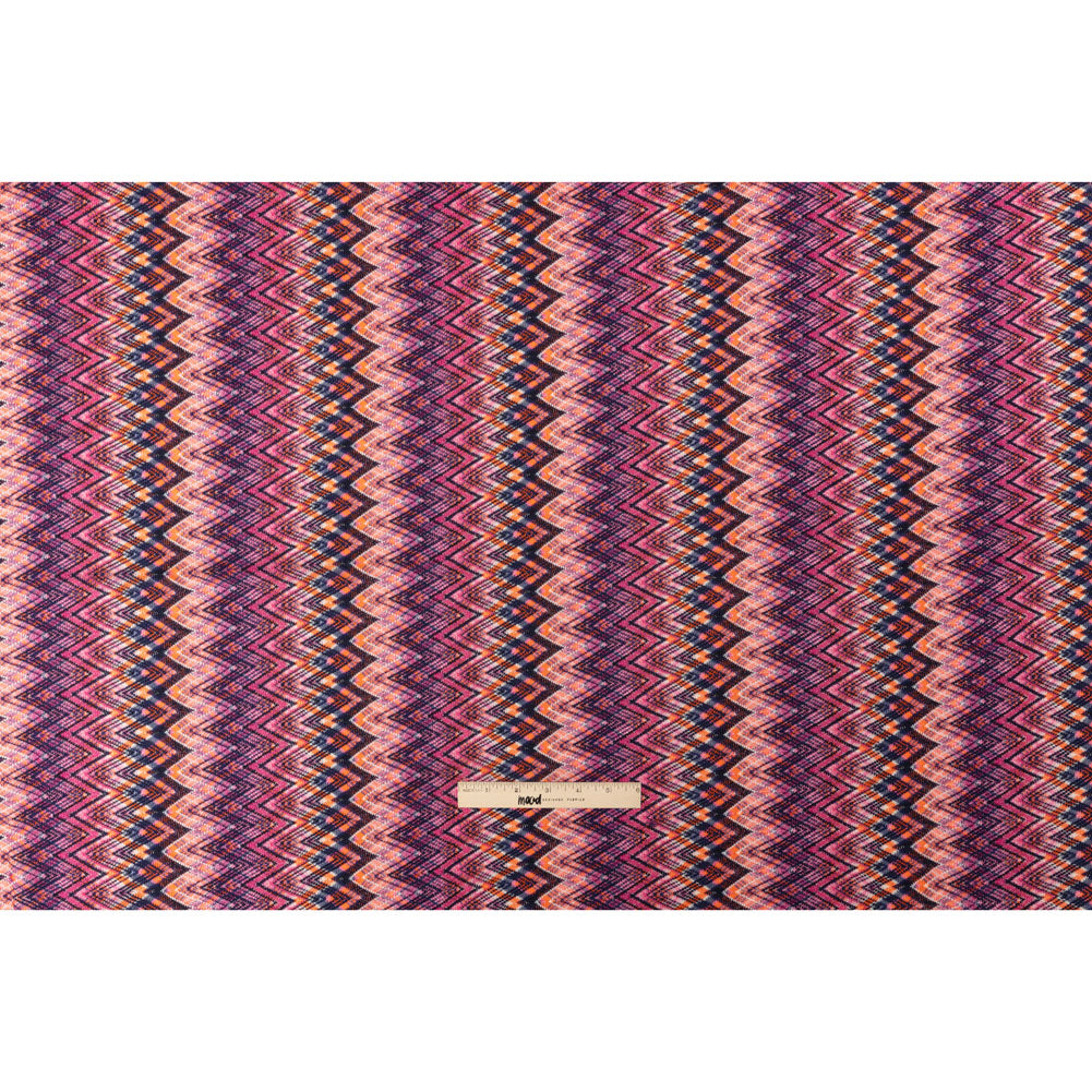 Trina Turk Pink, Navy and Orange Textured Zig Zags Viscose and Polyester Sweater Knit Full