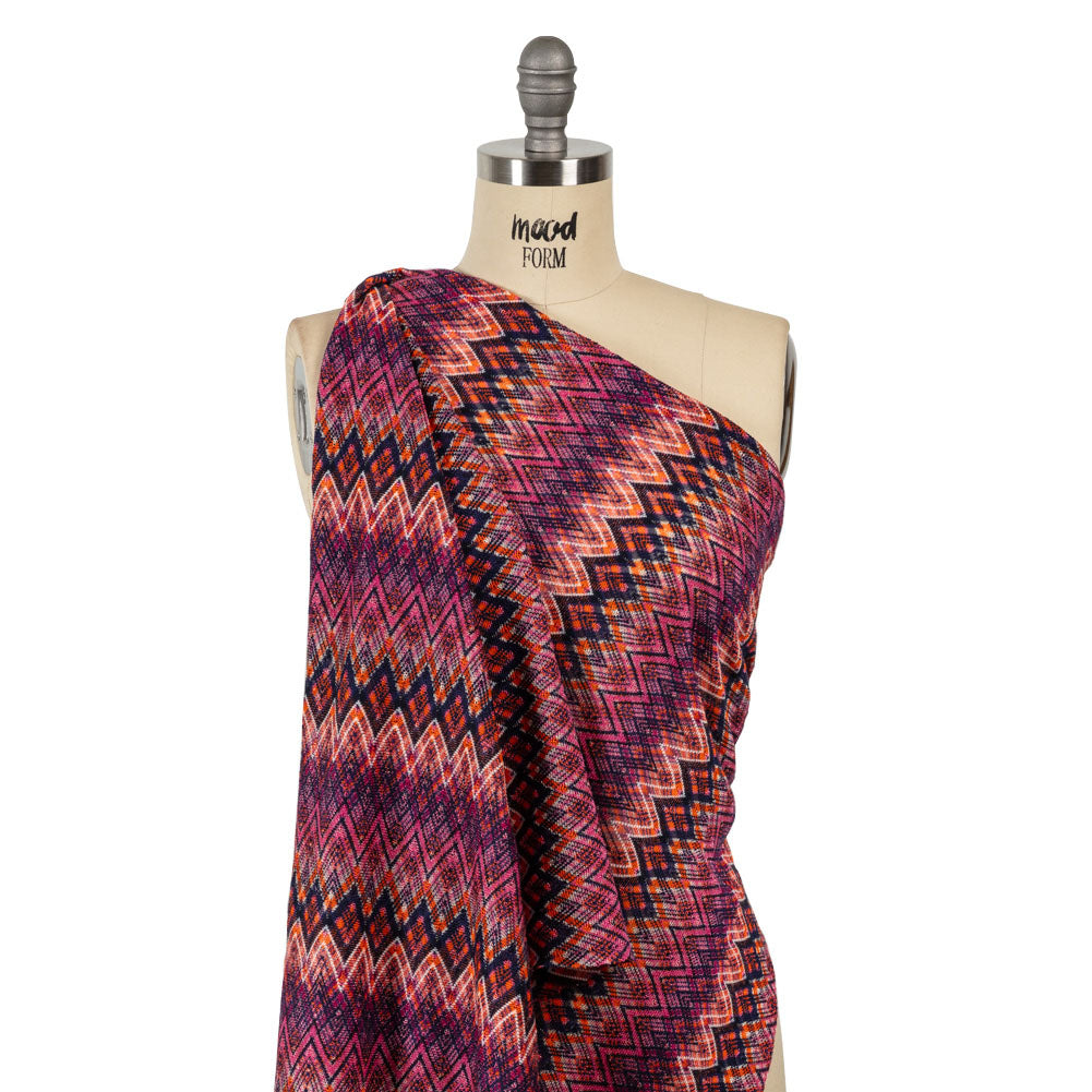 Trina Turk Pink, Navy and Orange Textured Zig Zags Viscose and Polyester Sweater Knit Drape