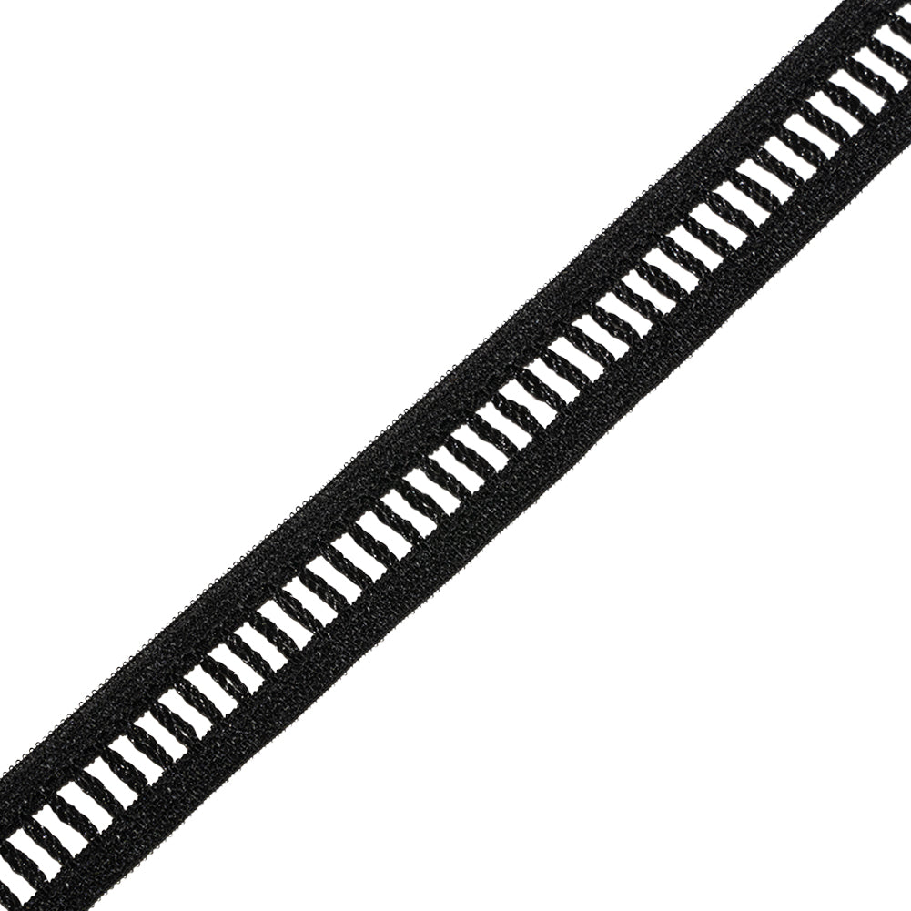 Black Vertical Ties Lace Trim - 0.5" Folded