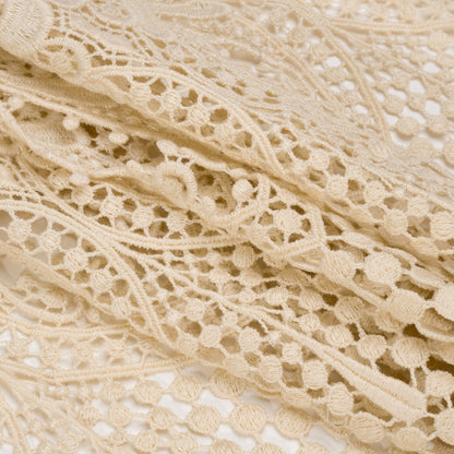 Beige Dots and Fancy Borders Scalloped Cotton Venise Lace Trim - 18" Folded