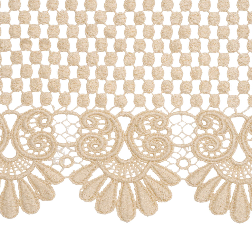 Beige Dots and Fancy Borders Scalloped Cotton Venise Lace Trim - 18" Detail