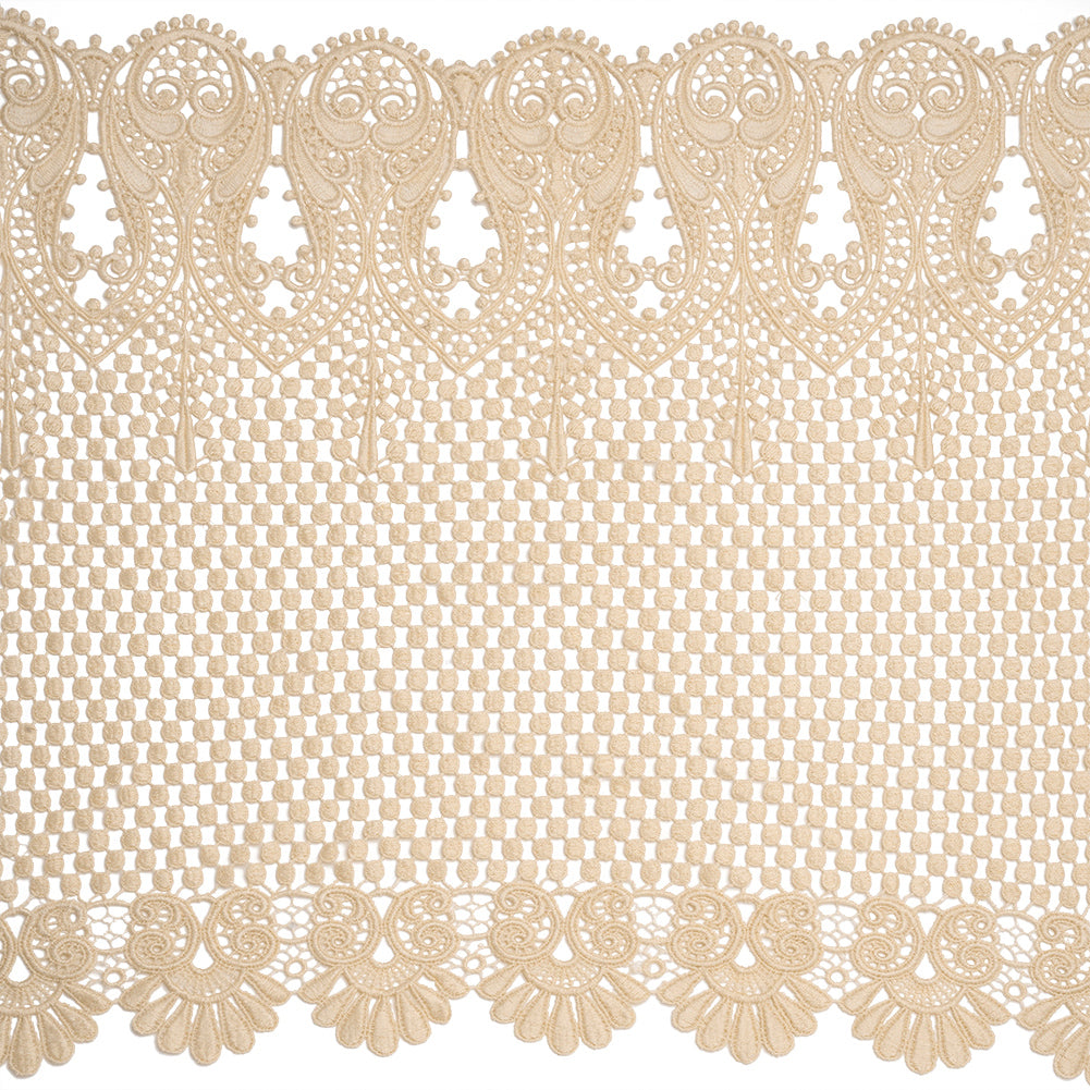 Beige Dots and Fancy Borders Scalloped Cotton Venise Lace Trim - 18"