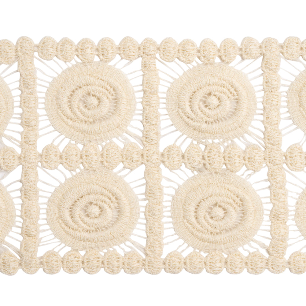 Natural Swirling Circles in Squares Cotton Venise Lace Trim - 4" Folded