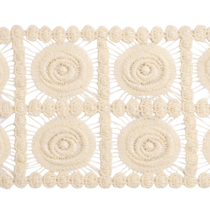Natural Swirling Circles in Squares Cotton Venise Lace Trim - 4" Folded