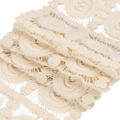 Natural Swirling Circles in Squares Cotton Venise Lace Trim - 4" Detail