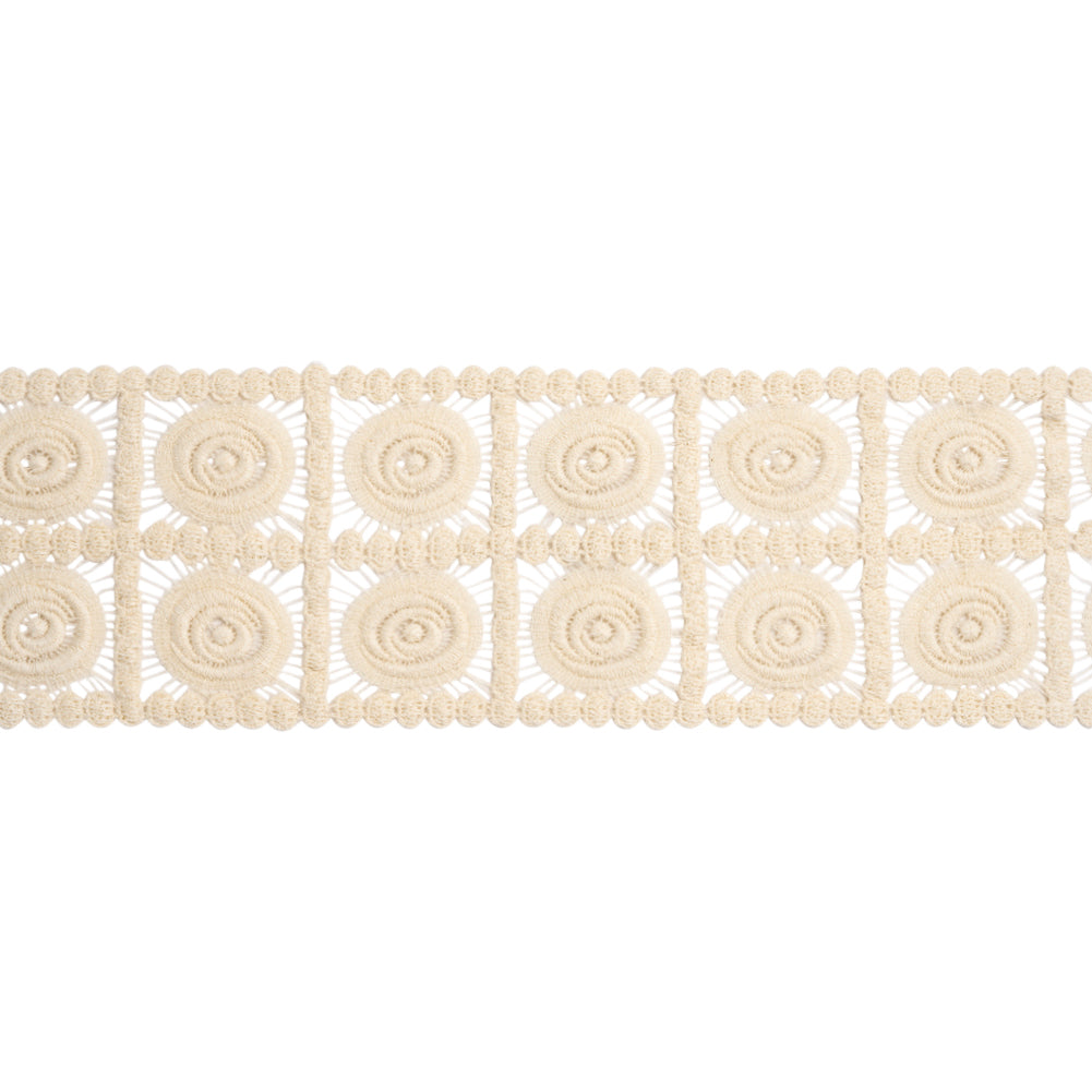 Natural Swirling Circles in Squares Cotton Venise Lace Trim - 4"