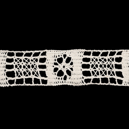 French Off White Flower and Lattice Squares Cotton Cluny Lace Trim - 1.25" Folded